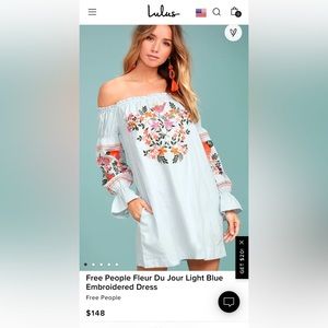 Free People Fleur Du Jour Light Blue Embroidered Dress